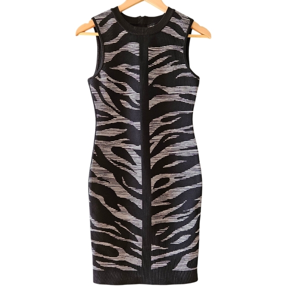 Karen Millen Bandage Bodycon Zebra Print Sleeveless Mini Dress Black Grey Size S - Picture 2 of 16